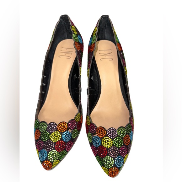 Black with multi colored rhinestones petite heels - Picture 2 of 11